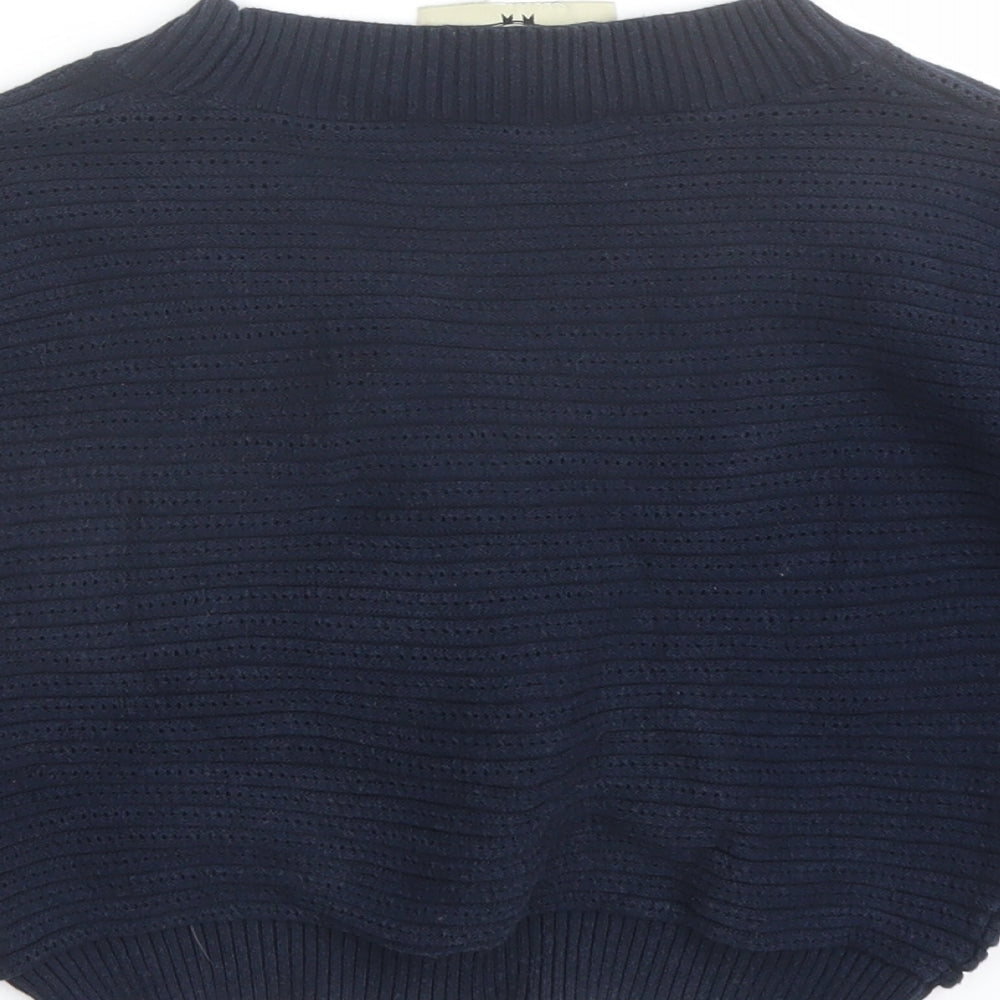 Collectif Womens Blue Round Neck Cotton Pullover Jumper Size 10