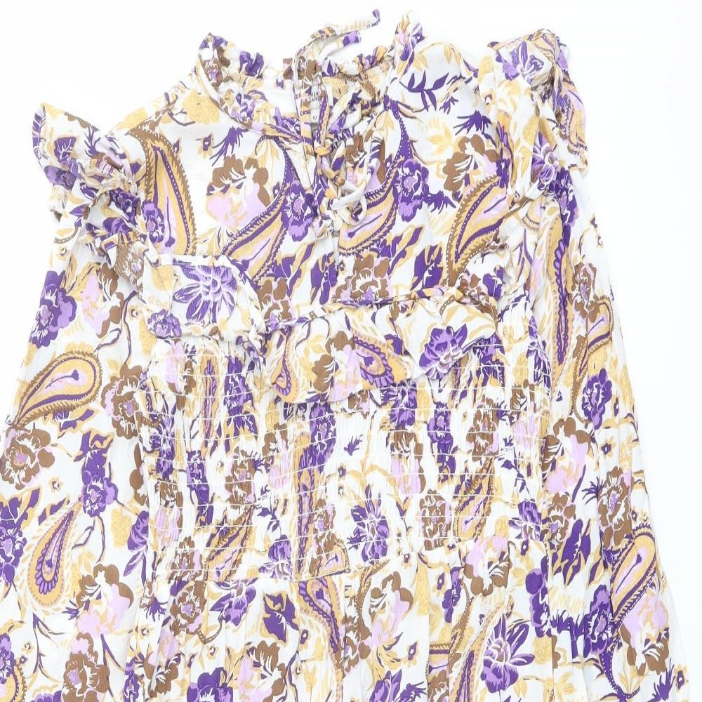 River Island Womens Multicoloured Paisley Viscose Mini Size 10 Mock Neck Tie