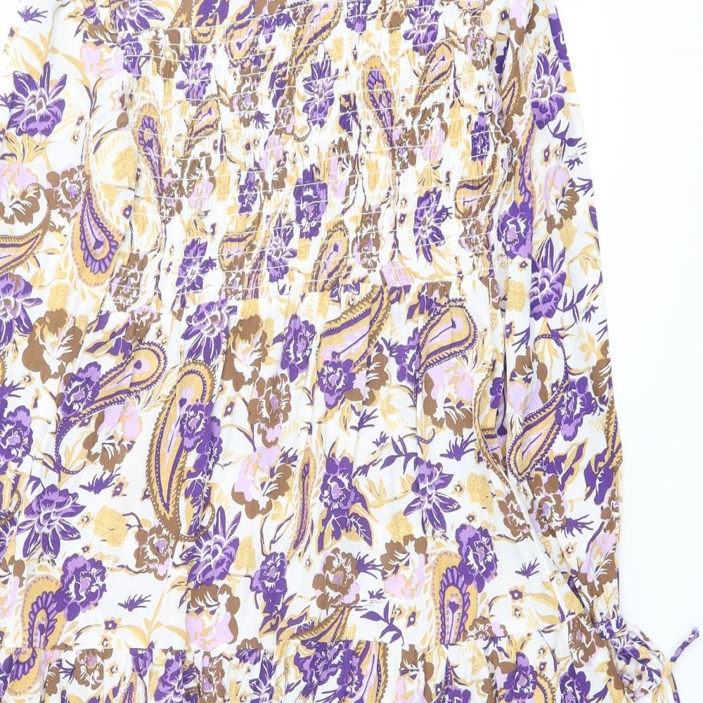 River Island Womens Multicoloured Paisley Viscose Mini Size 10 Mock Neck Tie