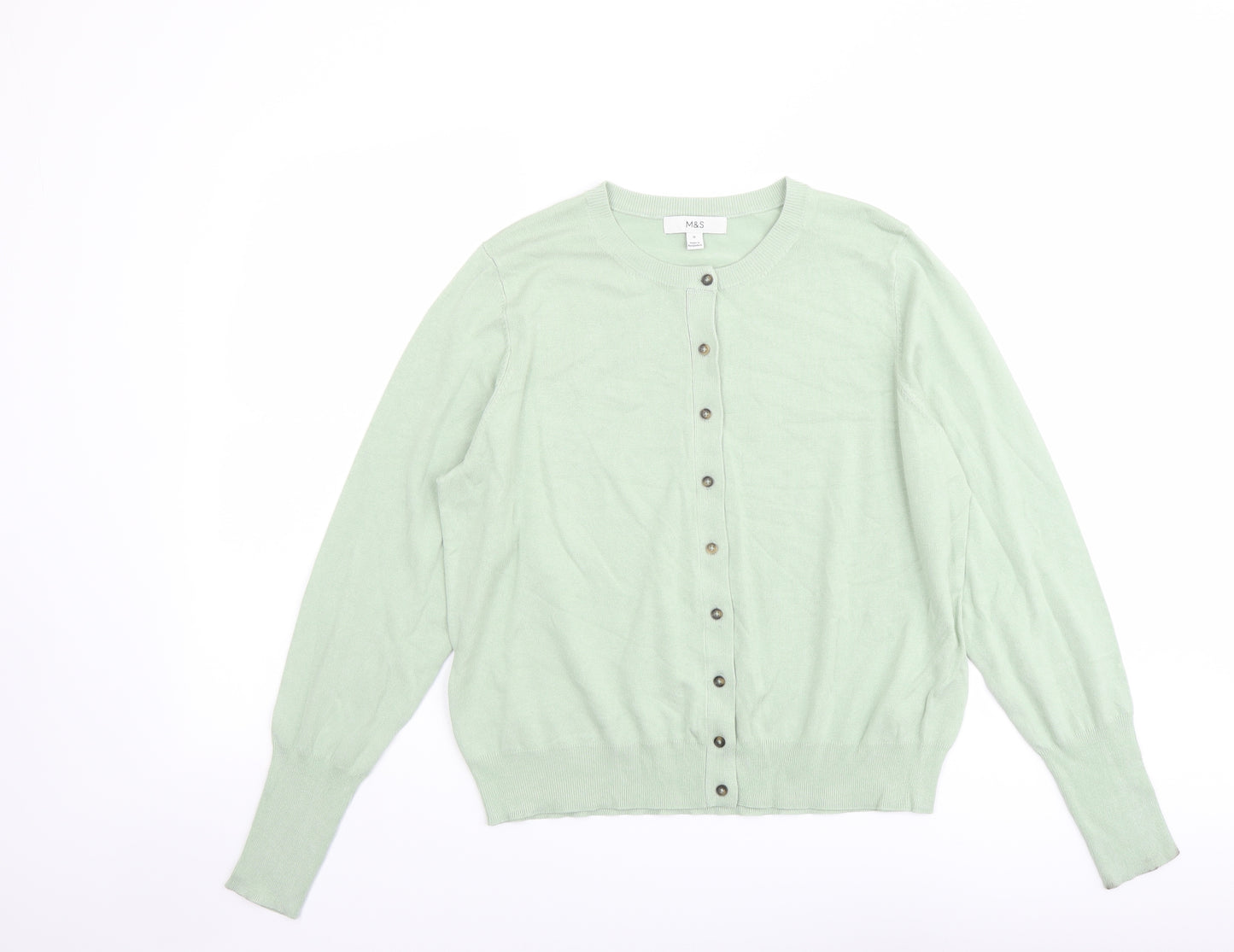 Marks and Spencer Womens Green Round Neck Viscose Cardigan Jumper Size 16