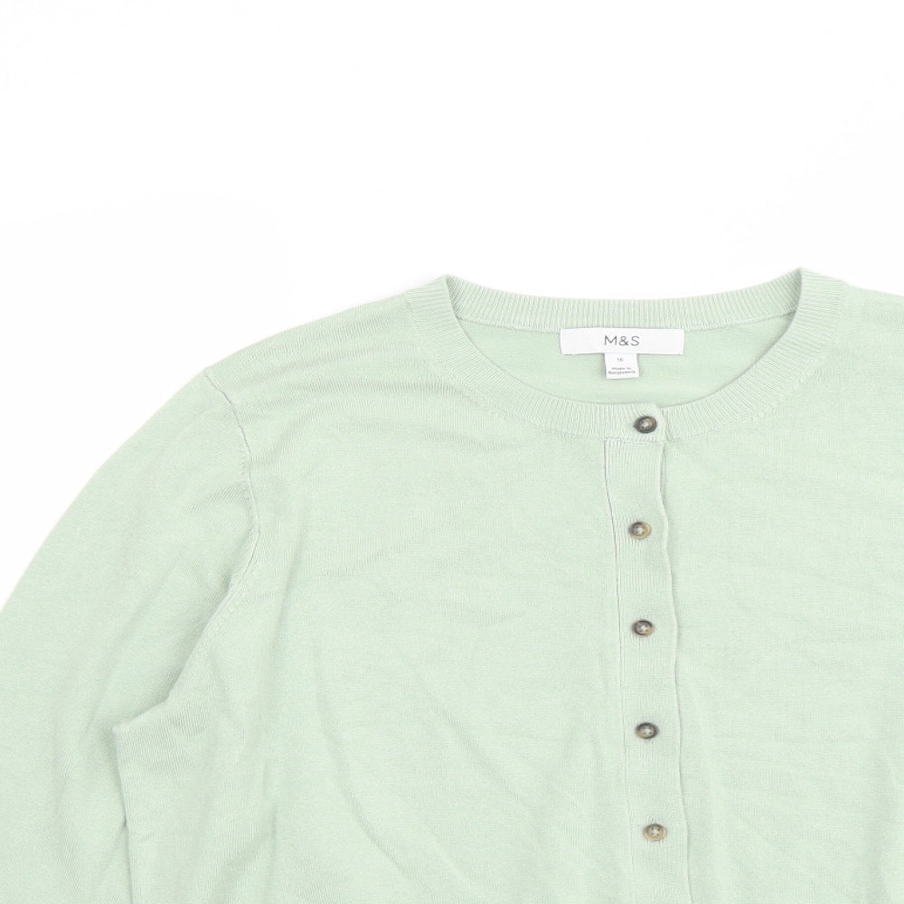 Marks and Spencer Womens Green Round Neck Viscose Cardigan Jumper Size 16