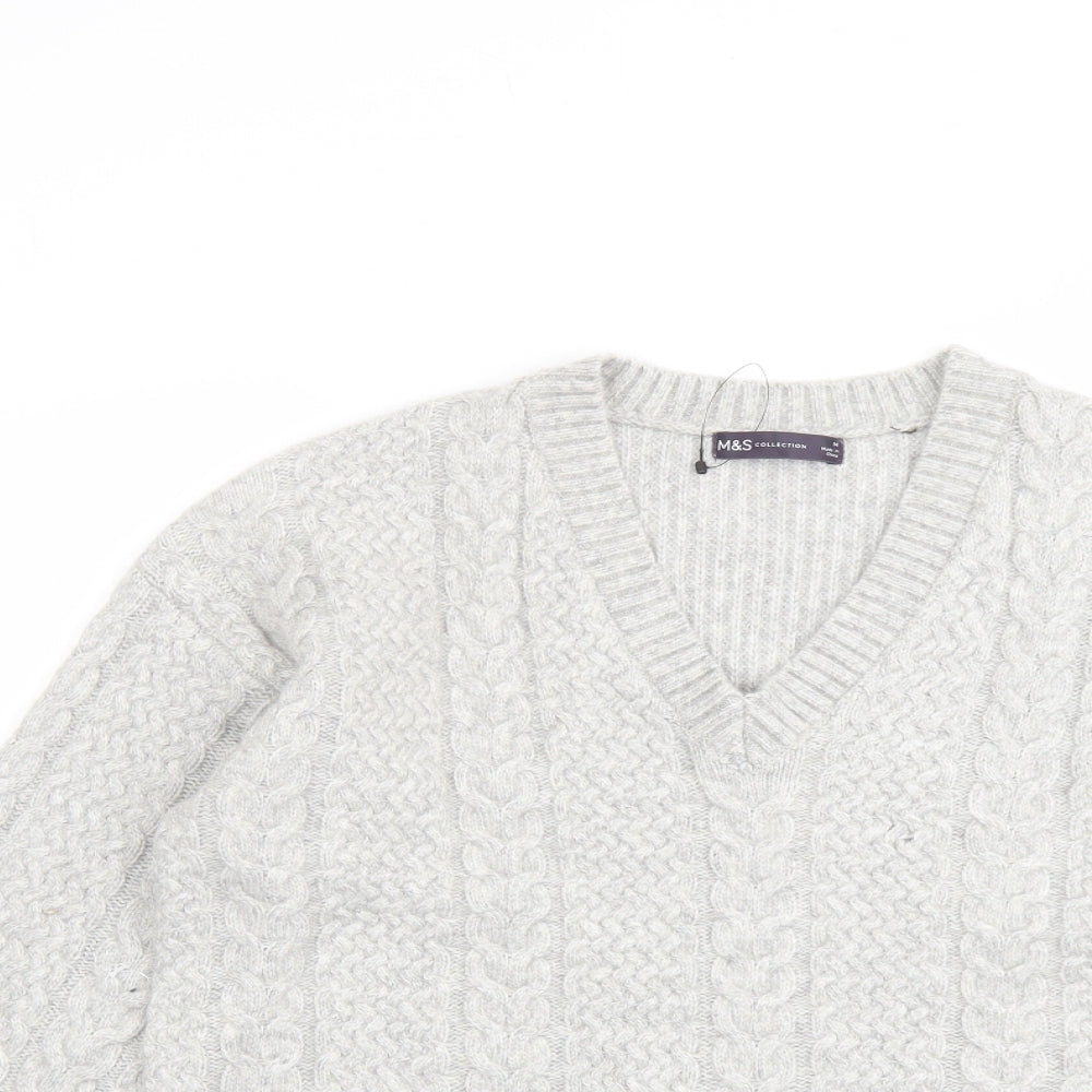 Marks and Spencer Womens Grey V-Neck Polyester Pullover Jumper Size M