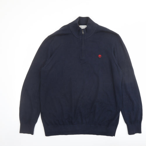 Timberland Mens Blue High Neck Cotton Pullover Jumper Size XL Long Sleeve