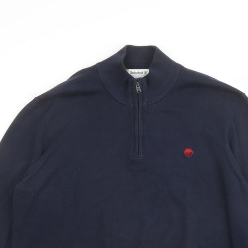 Timberland Mens Blue High Neck Cotton Pullover Jumper Size XL Long Sleeve