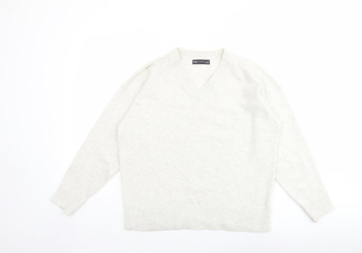 Marks and Spencer Womens Grey V-Neck Polyester Pullover Jumper Size M