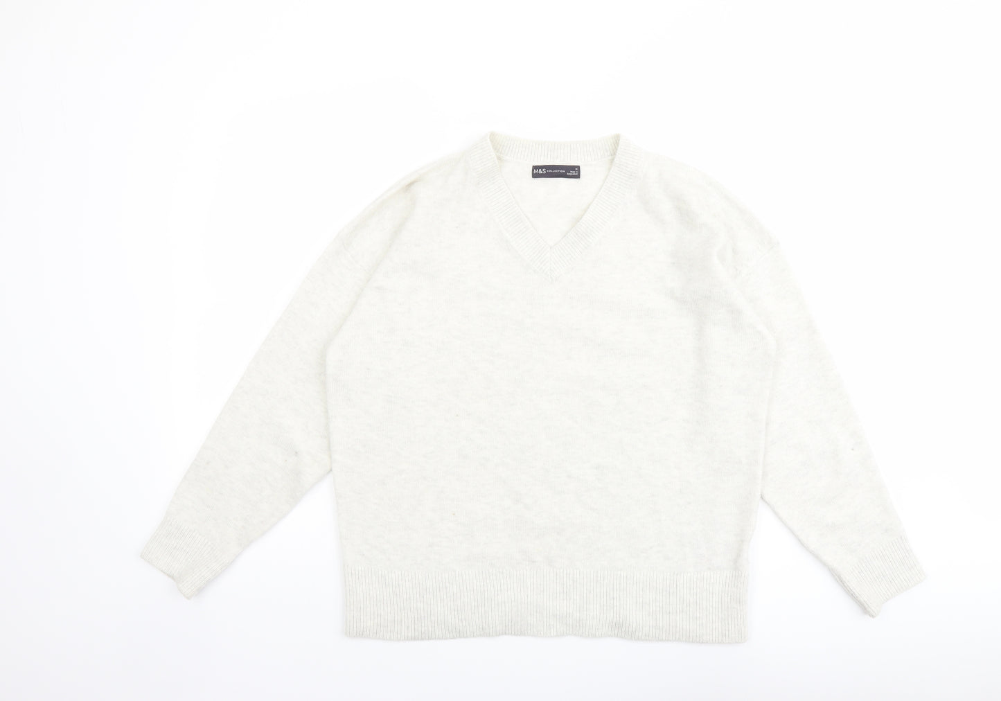 Marks and Spencer Womens Grey V-Neck Polyester Pullover Jumper Size M