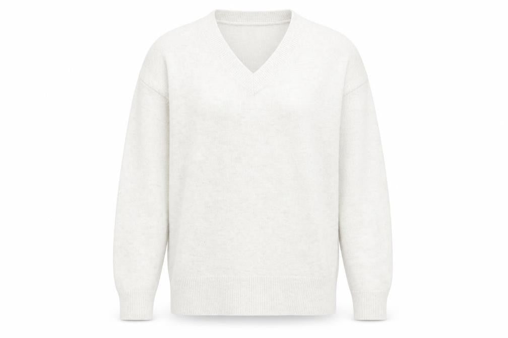 Front view of Marks & Spencer women’s grey v-neck polyester jumper, size M