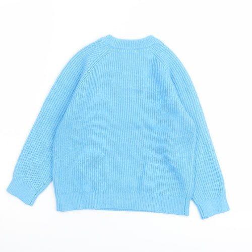 Marks and Spencer Girls Blue Round Neck Polyamide Pullover Jumper Size 5-6 Years Pullover