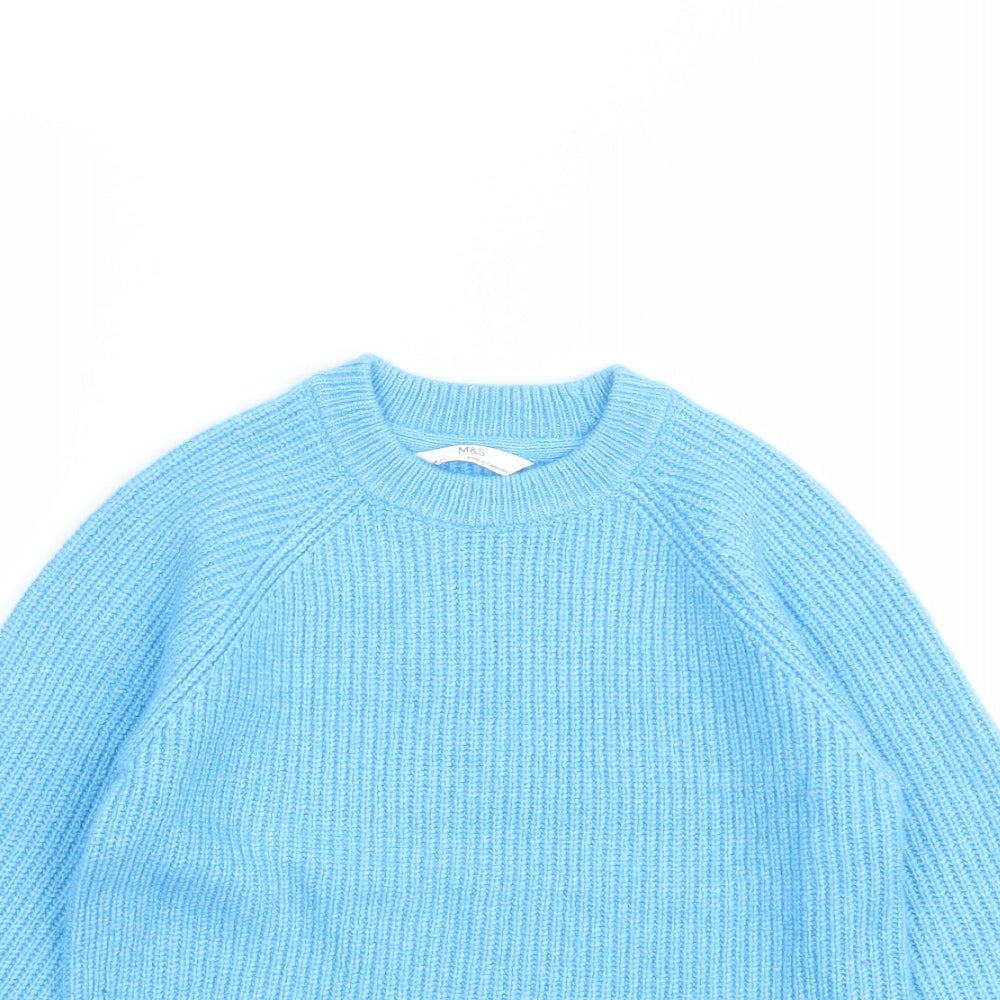 Marks and Spencer Girls Blue Round Neck Polyamide Pullover Jumper Size 5-6 Years Pullover