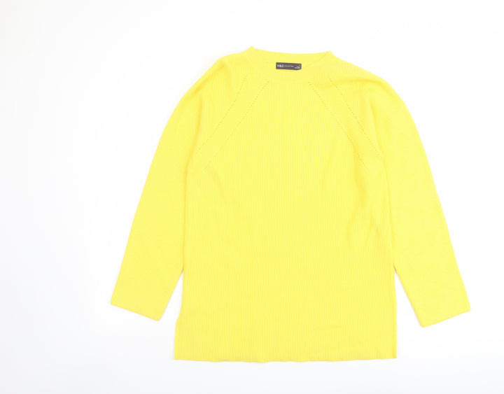Marks and Spencer Womens Yellow Round Neck Viscose Pullover Jumper Size M
