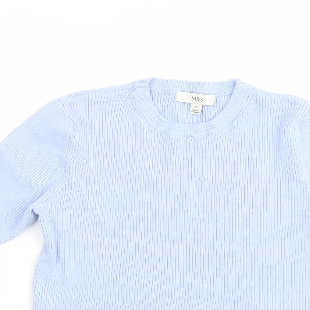 Marks and Spencer Womens Blue Round Neck Viscose Pullover Jumper Size M