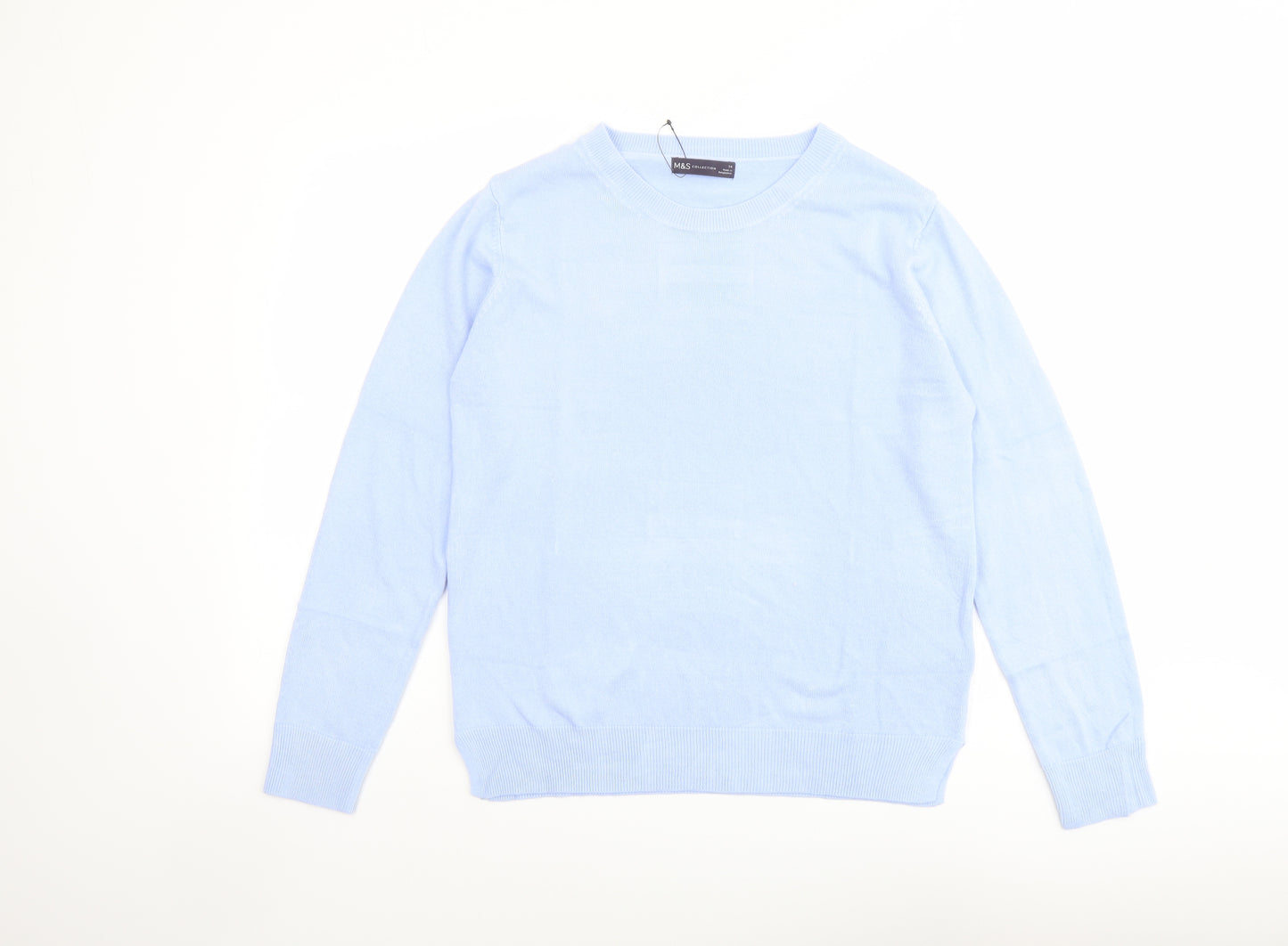 Marks and Spencer Womens Blue Round Neck Acrylic Pullover Jumper Size 14