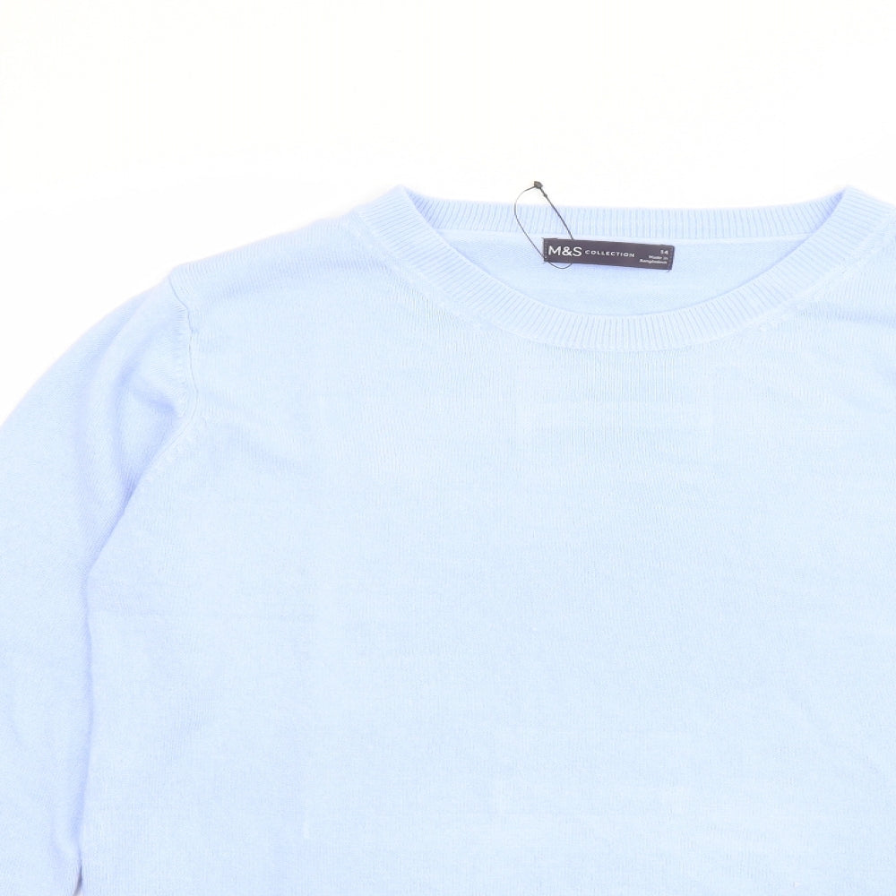 Marks and Spencer Womens Blue Round Neck Acrylic Pullover Jumper Size 14