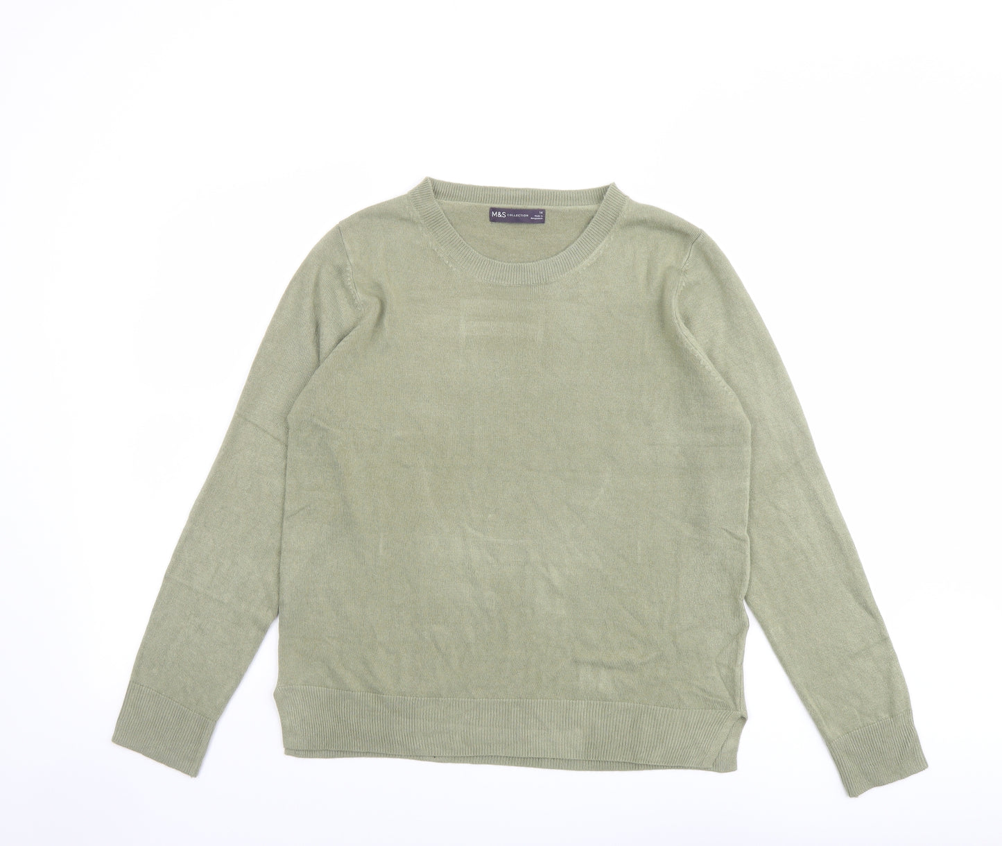 Marks and Spencer Womens Green Round Neck Acrylic Pullover Jumper Size 14