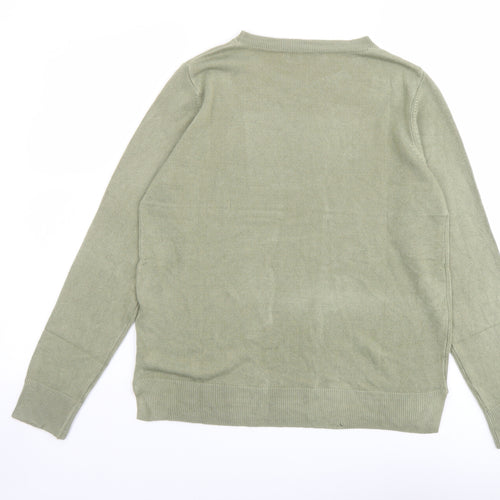 Marks and Spencer Womens Green Round Neck Acrylic Pullover Jumper Size 14