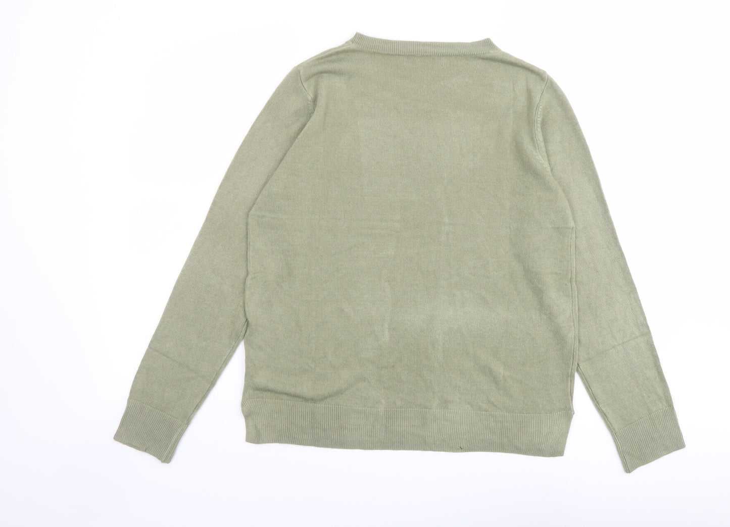 Marks and Spencer Womens Green Round Neck Acrylic Pullover Jumper Size 14