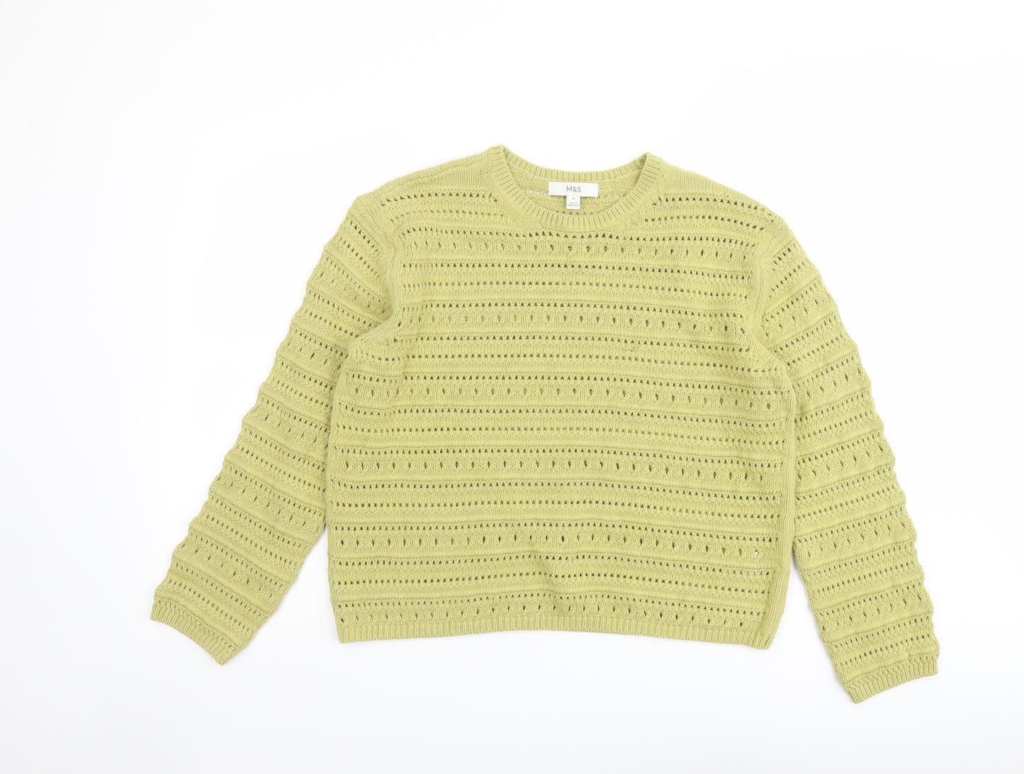 Marks and Spencer Womens Green Round Neck Cotton Pullover Jumper Size M