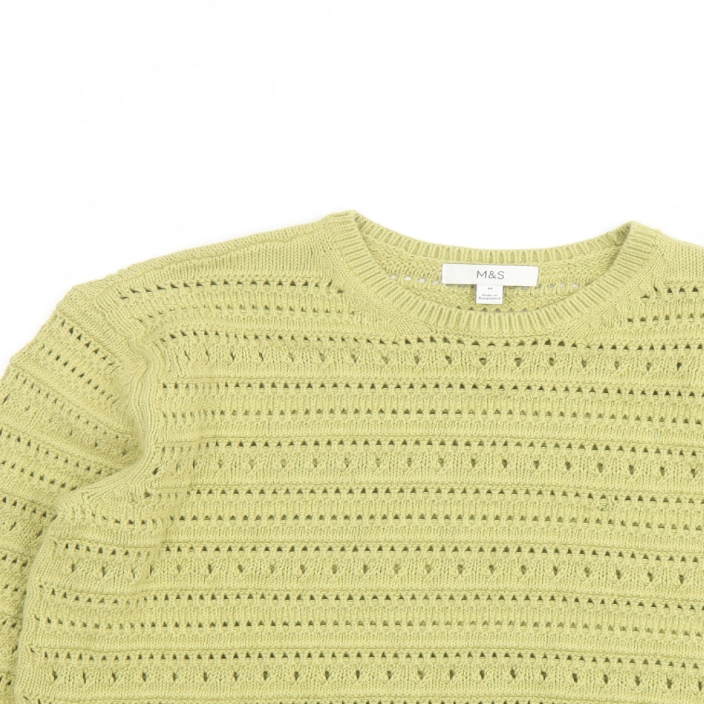 Marks and Spencer Womens Green Round Neck Cotton Pullover Jumper Size M