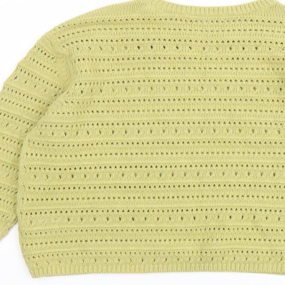 Marks and Spencer Womens Green Round Neck Cotton Pullover Jumper Size M