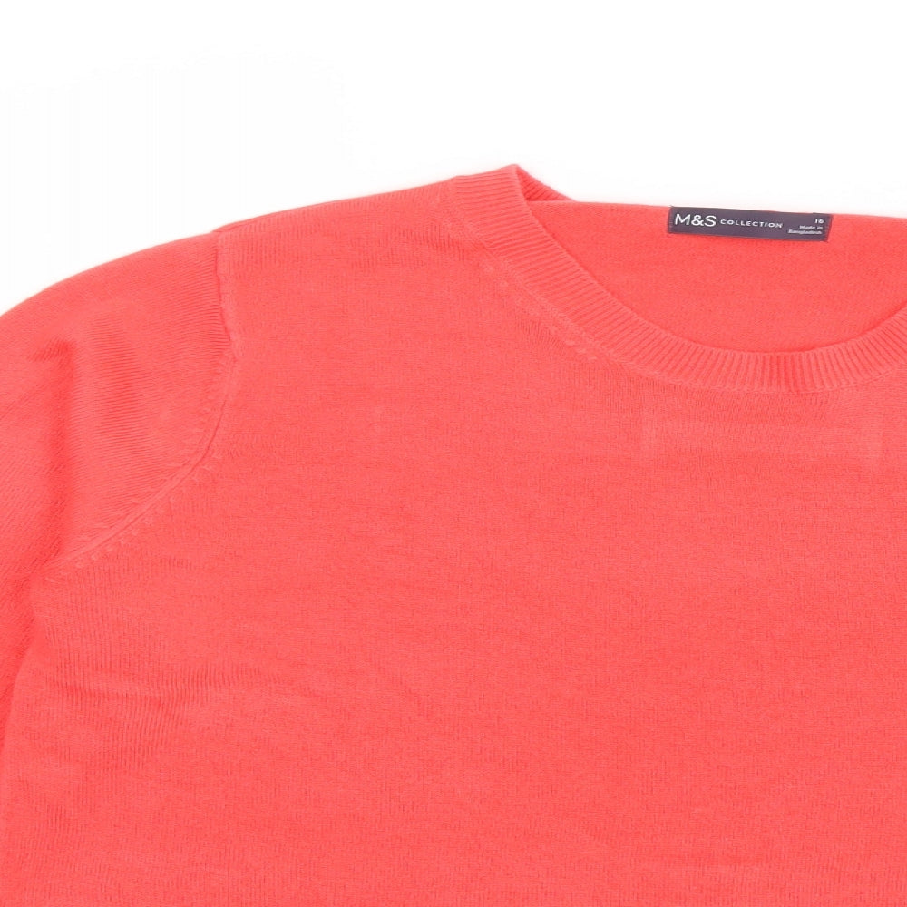 Marks and Spencer Womens Orange Round Neck Acrylic Pullover Jumper Size 16