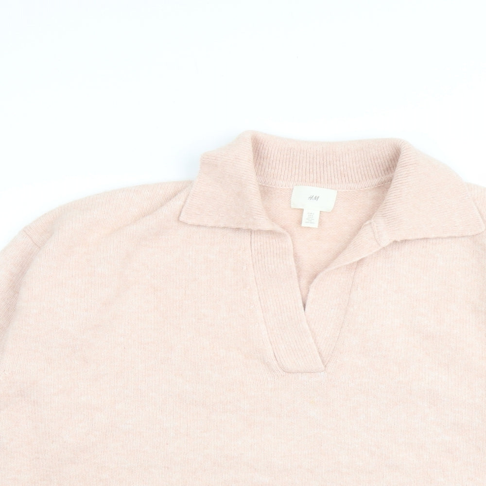 H&M Womens Pink Collared Acrylic Pullover Jumper Size S