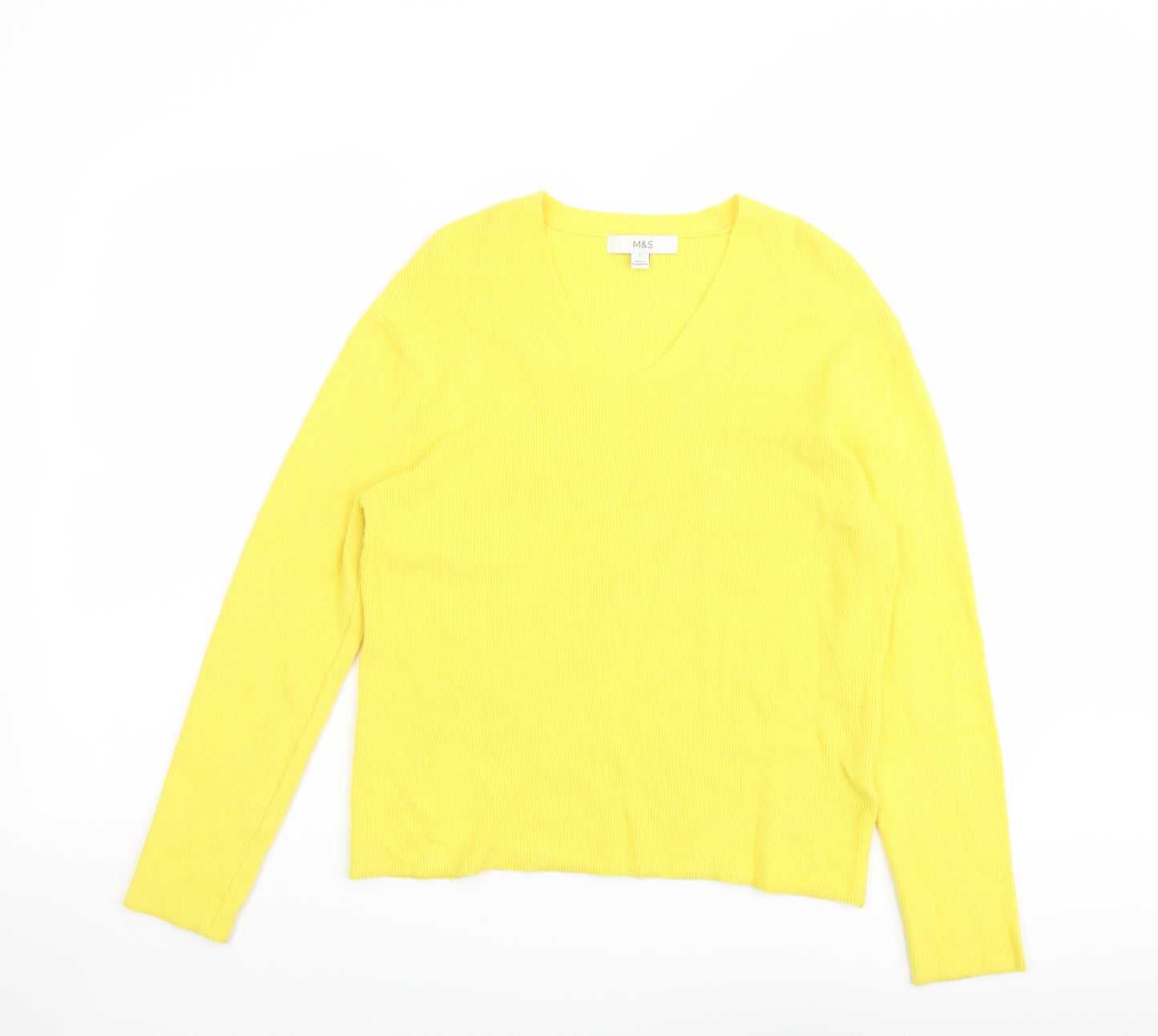Marks and Spencer Womens Yellow V-Neck Viscose Pullover Jumper Size S