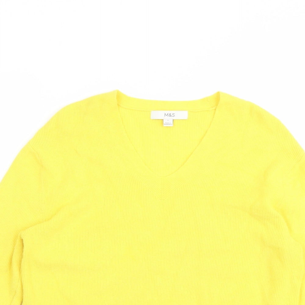 Marks and Spencer Womens Yellow V-Neck Viscose Pullover Jumper Size S