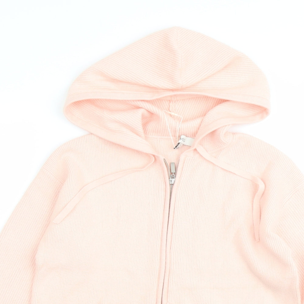 Marks and Spencer Womens Pink Round Neck Viscose Full Zip Jumper Size S