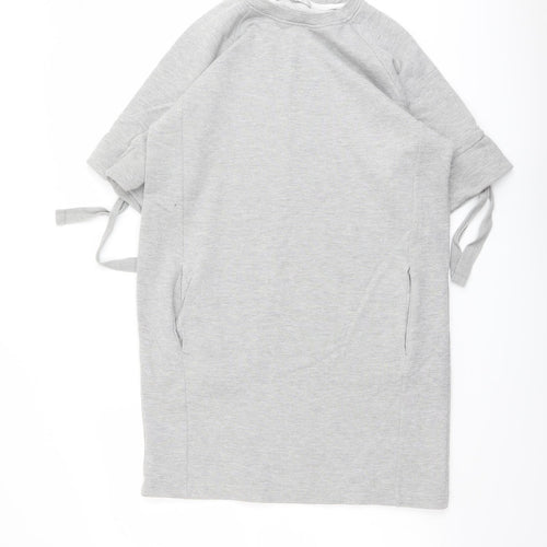 NEXT Womens Grey Cotton Jumper Dress Size 12 Crew Neck Pullover
