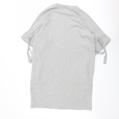 NEXT Womens Grey Cotton Jumper Dress Size 12 Crew Neck Pullover