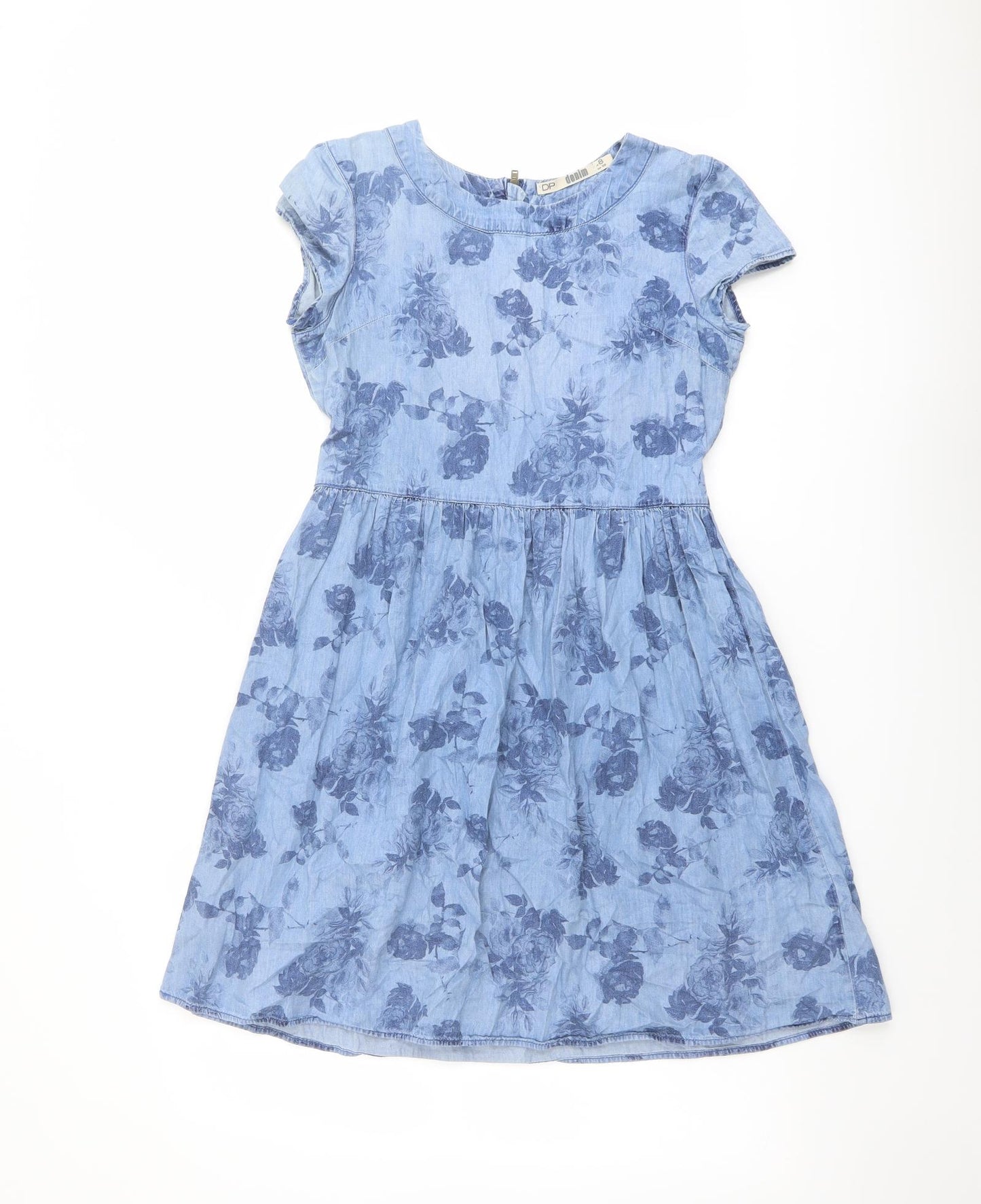 Dorothy Perkins Womens Blue Floral Cotton Fit & Flare Size 8 Boat Neck Zip