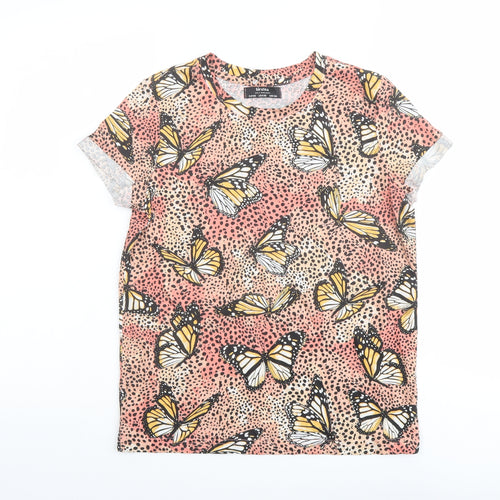 Bershka Womens Multicoloured Geometric Cotton Basic T-Shirt Size XS Crew Neck - Butterfly Pattern