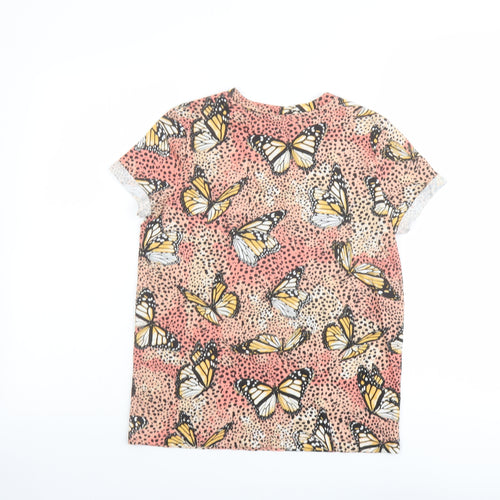Bershka Womens Multicoloured Geometric Cotton Basic T-Shirt Size XS Crew Neck - Butterfly Pattern