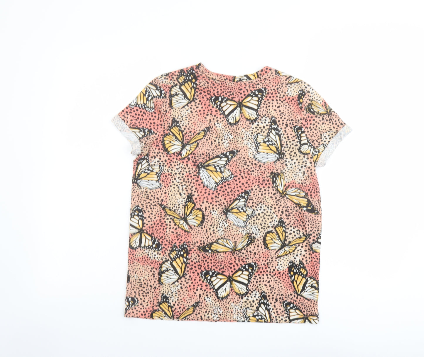 Bershka Womens Multicoloured Geometric Cotton Basic T-Shirt Size XS Crew Neck - Butterfly Pattern