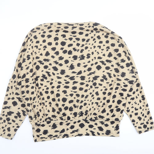 Dorothy Perkins Womens Beige Animal Print Polyester Basic Blouse Size 10 Crew Neck