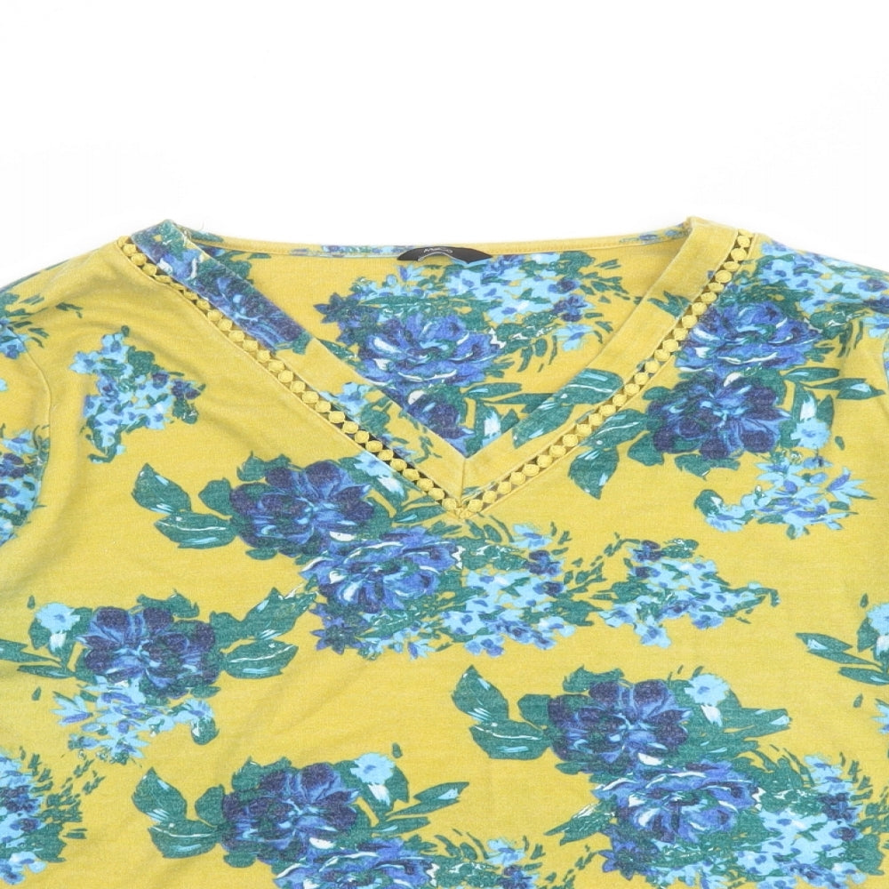 M&Co Womens Multicoloured Floral Polyester Basic T-Shirt Size 16 V-Neck
