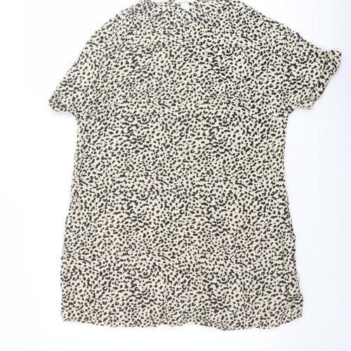 H&M Womens Beige Animal Print Viscose Basic T-Shirt Size 8 Crew Neck