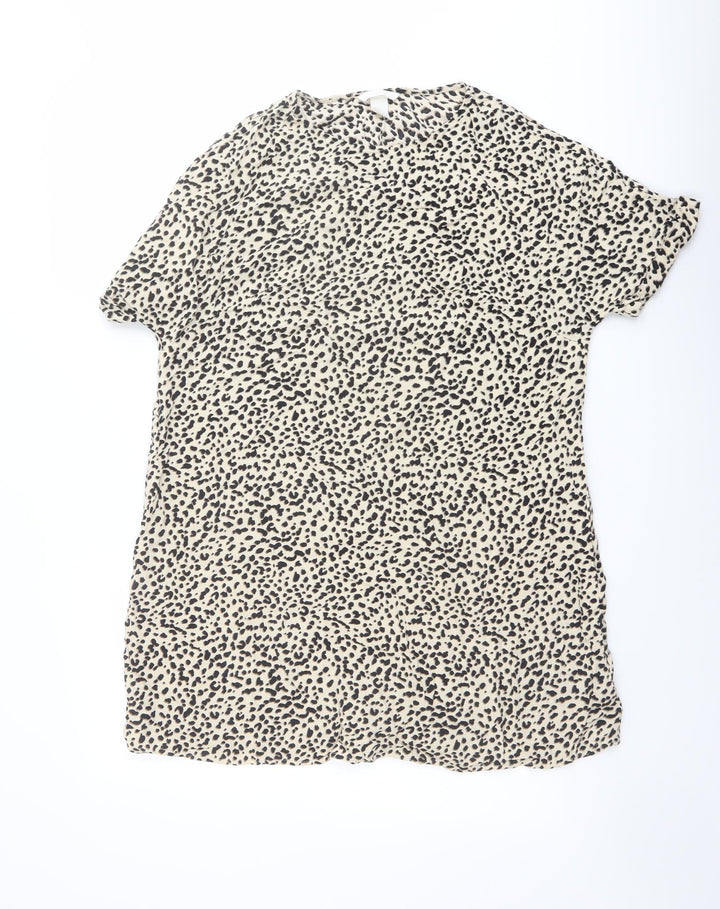 H&M Womens Beige Animal Print Viscose Basic T-Shirt Size 8 Crew Neck