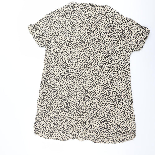 H&M Womens Beige Animal Print Viscose Basic T-Shirt Size 8 Crew Neck