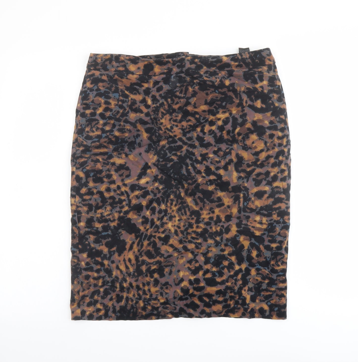 Marks and Spencer Womens Brown Animal Print Cotton Straight & Pencil Skirt Size 12 Zip - Leopard pattern
