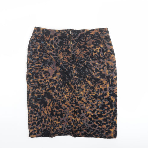 Marks and Spencer Womens Brown Animal Print Cotton Straight & Pencil Skirt Size 12 Zip - Leopard pattern
