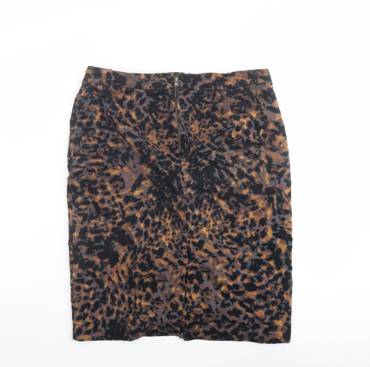 Marks and Spencer Womens Brown Animal Print Cotton Straight & Pencil Skirt Size 12 Zip - Leopard pattern