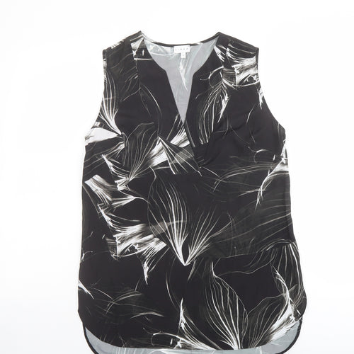 Linea Womens Black Geometric Polyester Basic Blouse Size 12 V-Neck