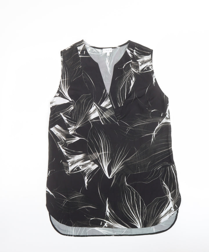Linea Womens Black Geometric Polyester Basic Blouse Size 12 V-Neck