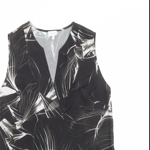 Linea Womens Black Geometric Polyester Basic Blouse Size 12 V-Neck