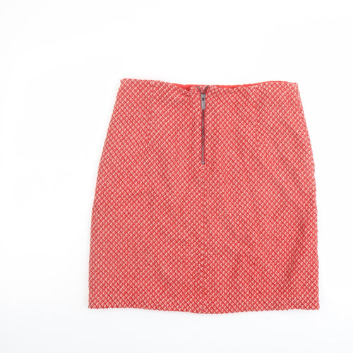 Marks and Spencer Womens Red Geometric Wool A-Line Skirt Size 10 Zip
