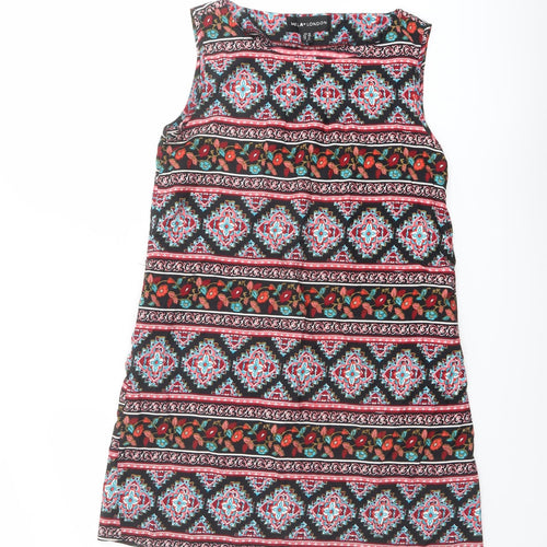 Mela London Womens Multicoloured Geometric Polyester Shift Size 10 Boat Neck Pullover