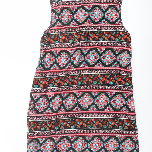 Mela London Womens Multicoloured Geometric Polyester Shift Size 10 Boat Neck Pullover