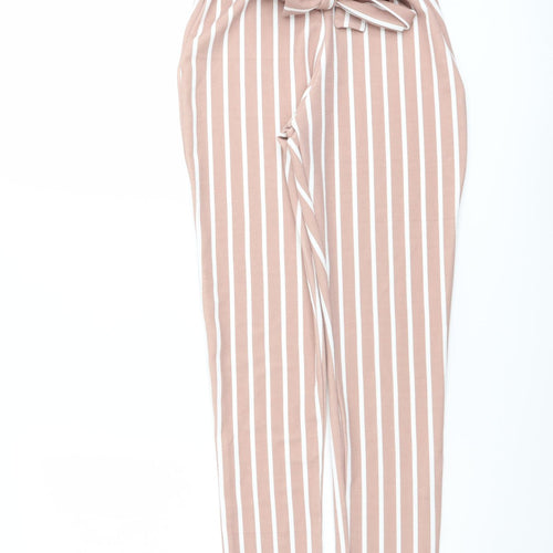 PRETTYLITTLETHING Womens Pink Striped Polyester Carrot Trousers Size 6 L28 in Regular