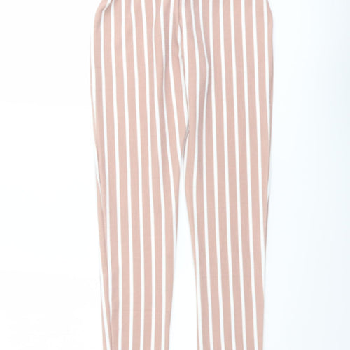 PRETTYLITTLETHING Womens Pink Striped Polyester Carrot Trousers Size 6 L28 in Regular